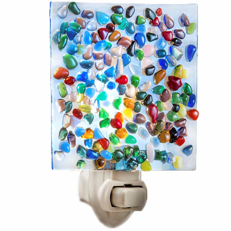 Glass Night Light | Pebbles On Blue Fused