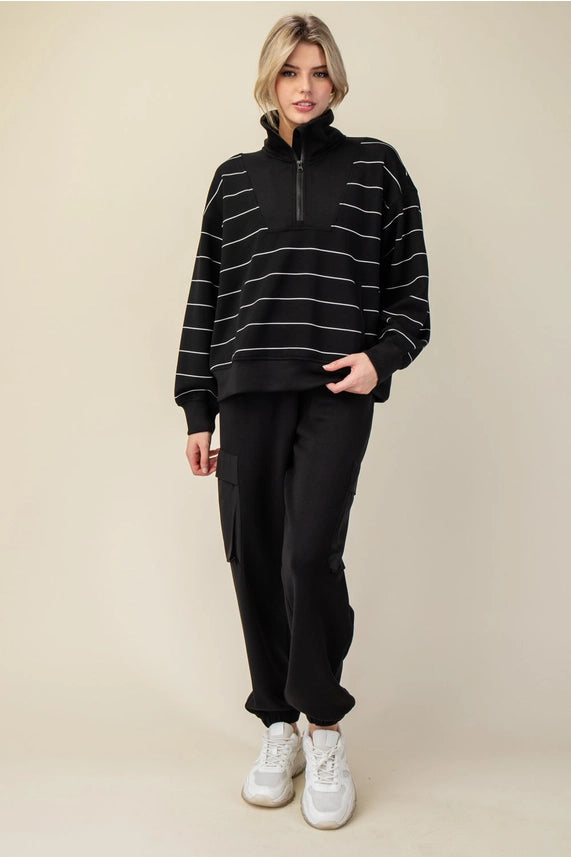 Stripe Quarter Zip Pullover