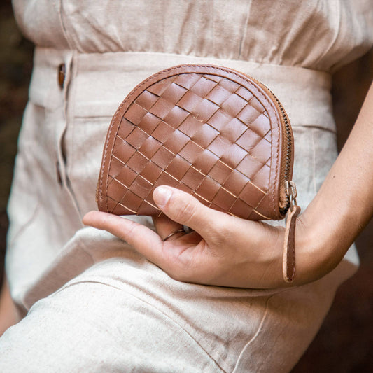 Woven Halfmoon Mini Wallet | Chocolate Brown