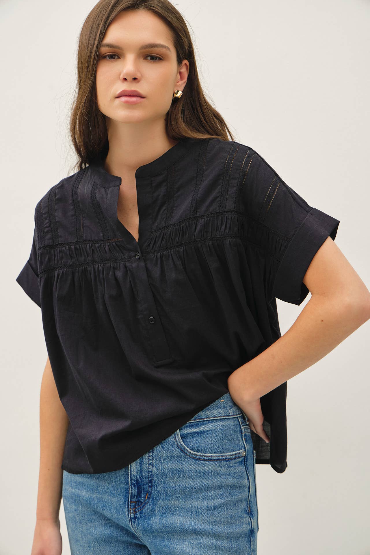 Eyelet Laced Dolman Sleeve