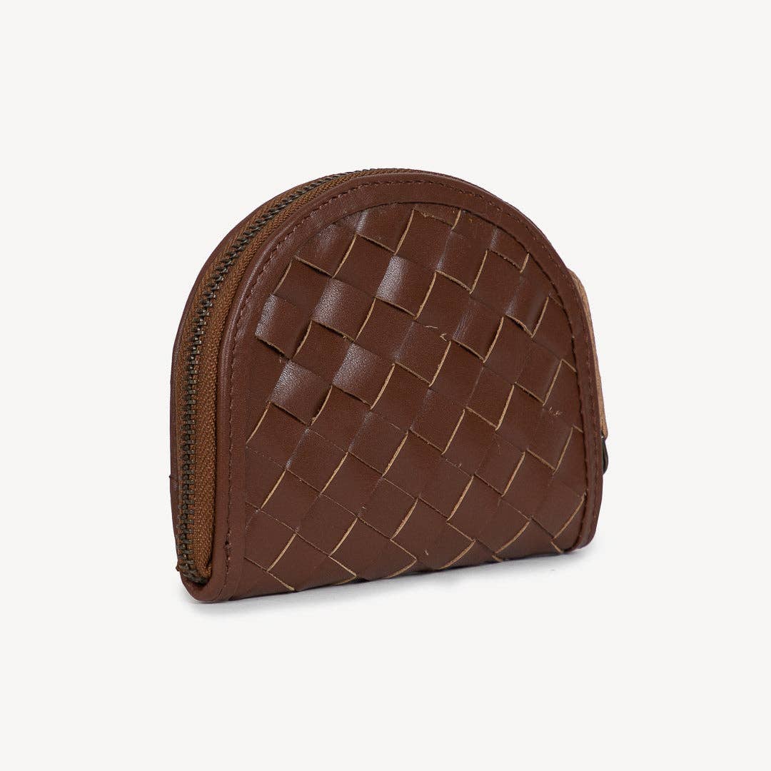 Woven Halfmoon Mini Wallet | Chocolate Brown