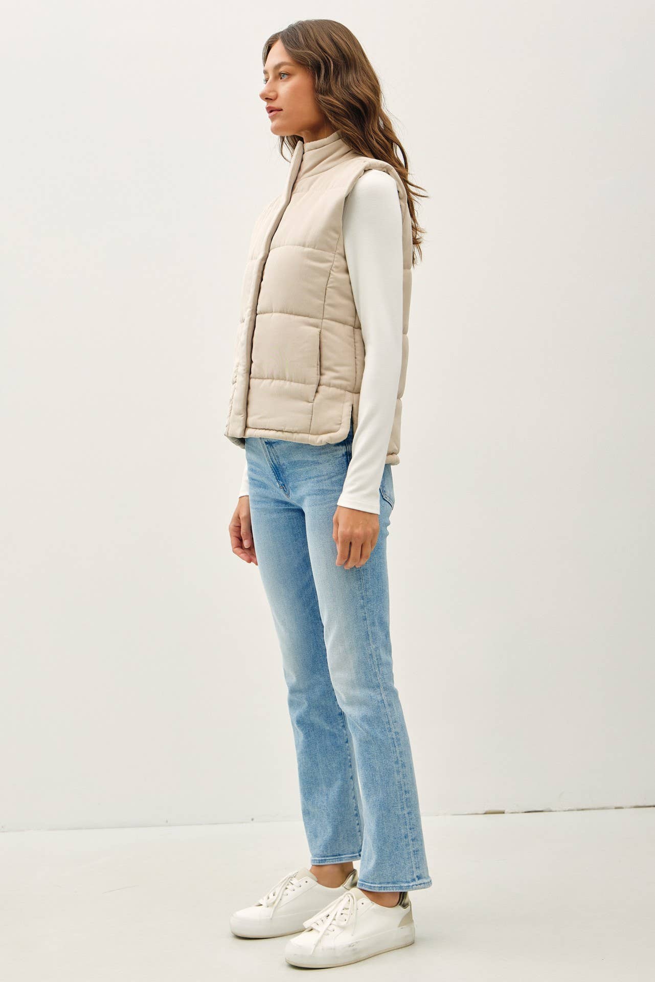 Suede-Like Puffer Vest | Beige