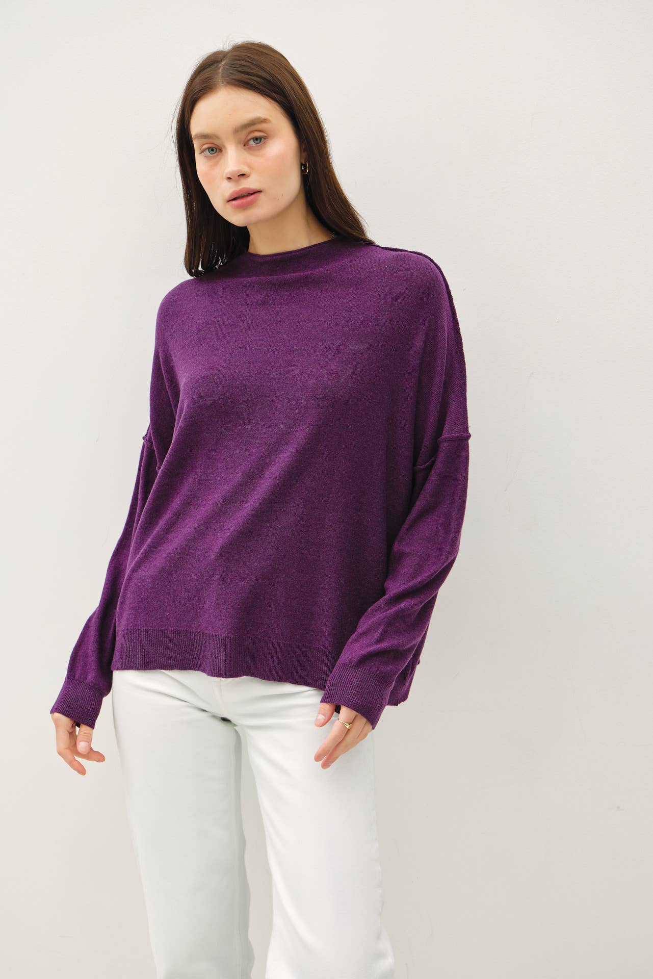 Oversized Mock Neck Sweater | Plum