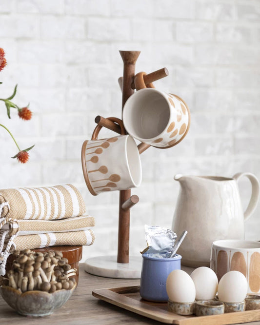 Mango Wood & Marble Mug Rack