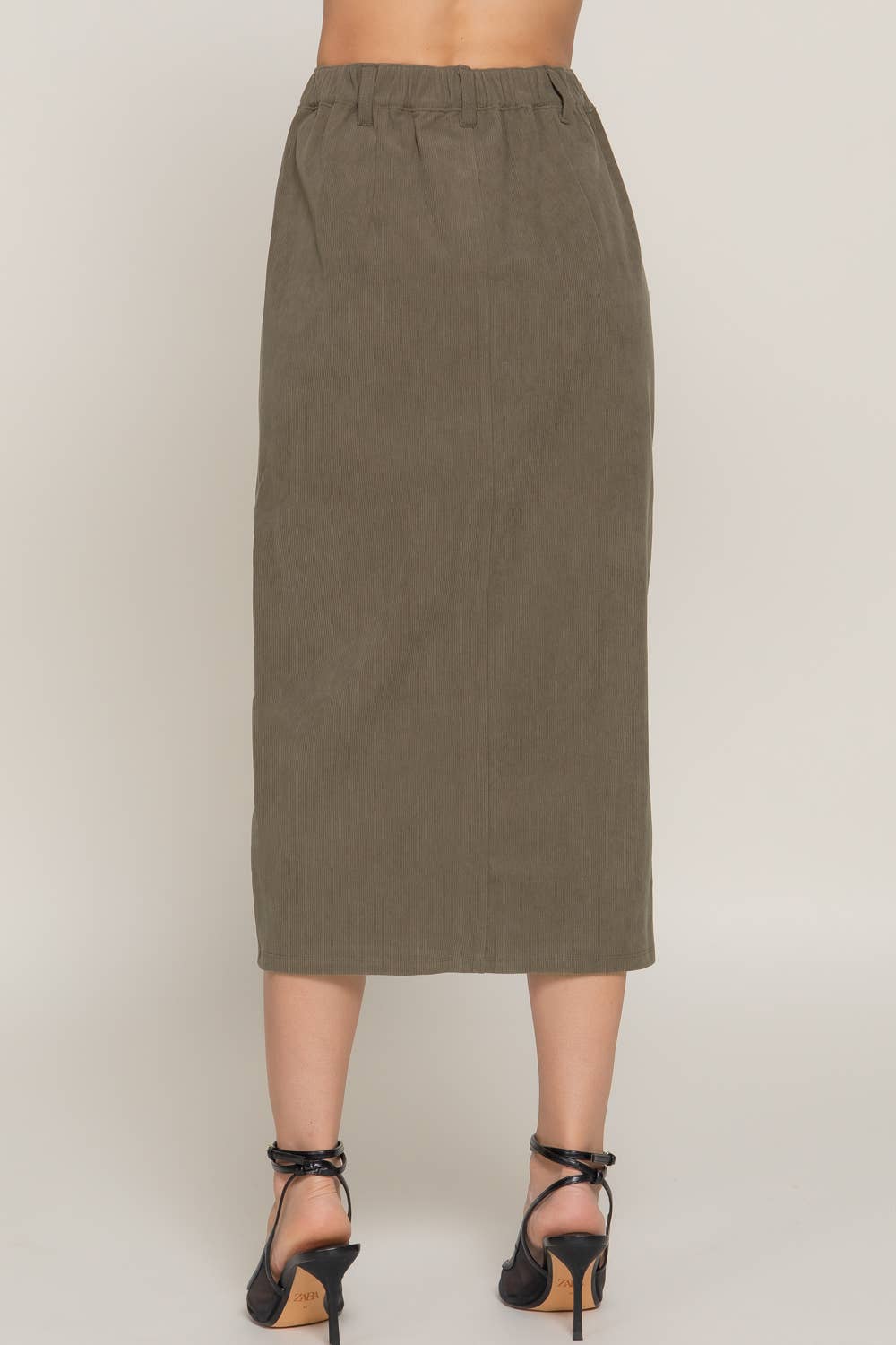 Slit Corduroy Midi Skirt | Olive