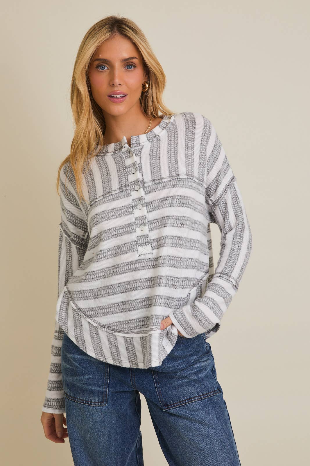 White and Grey Striped Top