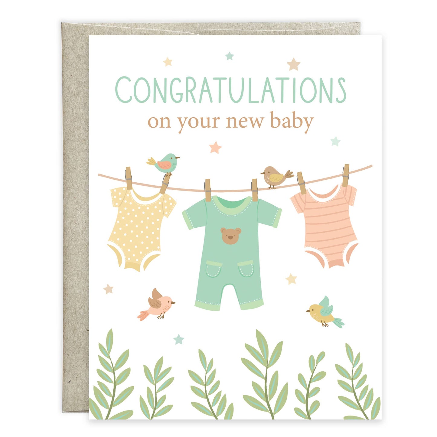 Baby Card | Clothesline & Birds