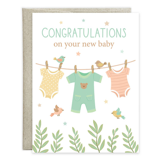 Baby Card | Clothesline & Birds