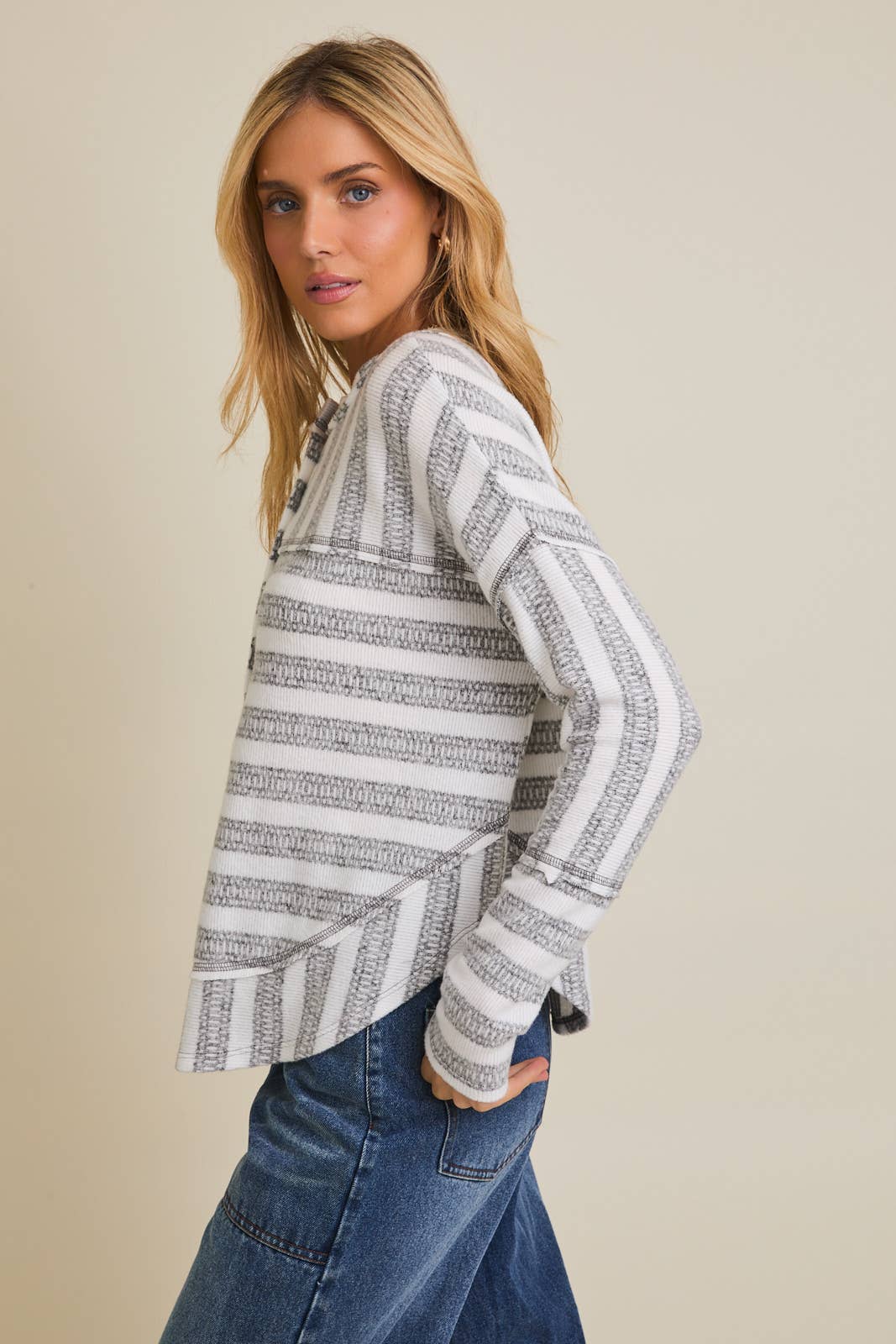 White and Grey Striped Top