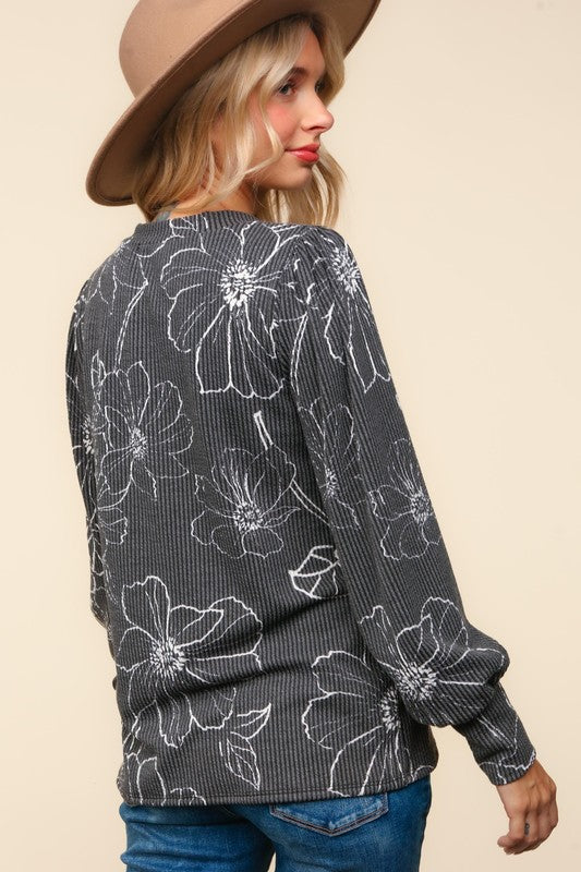 Floral Ribbed Long Sleeve Top