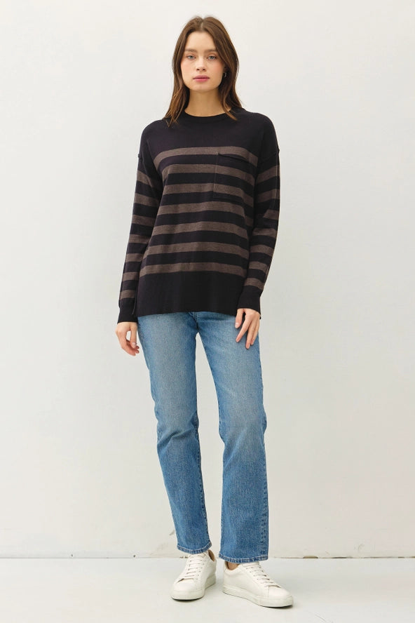 Oversized Striped Basic Sweater | Charcoal