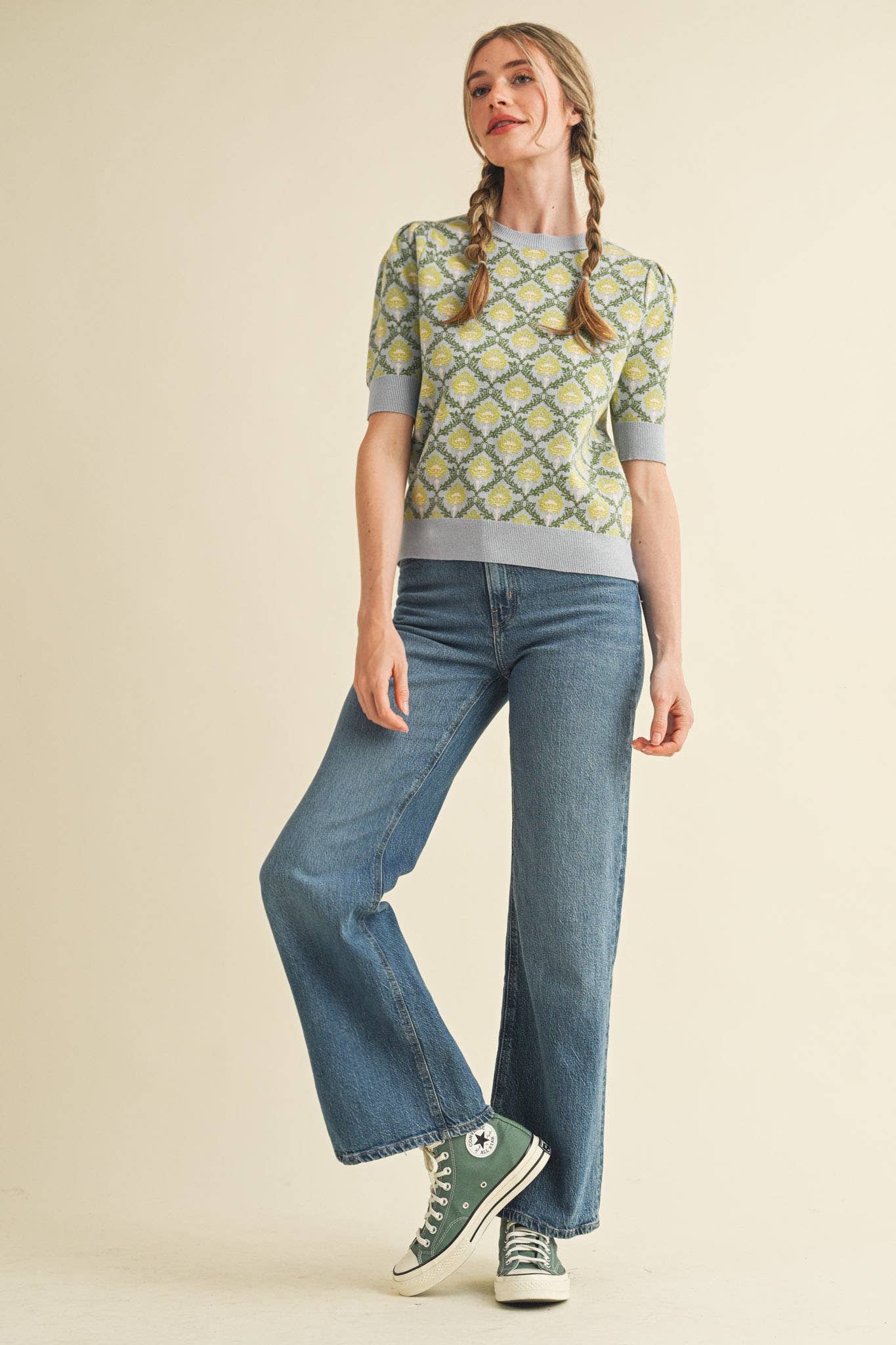 Floral Short Sleeve Sweater