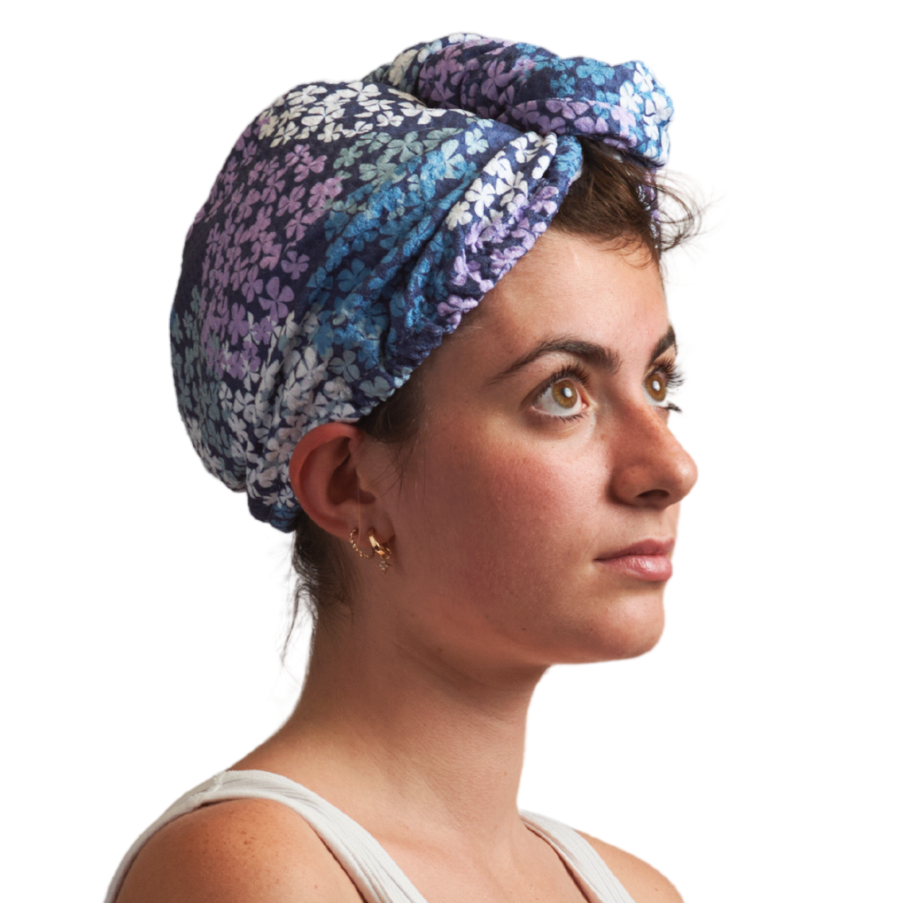 Hair Towel Wrap | Hydrangea in Navy