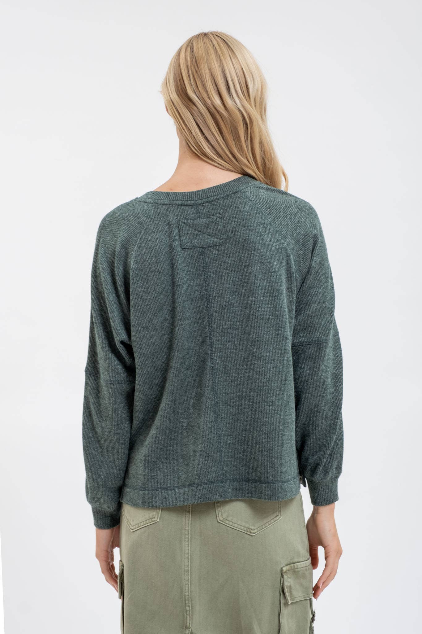 Split Neck Raglan Knit Top
