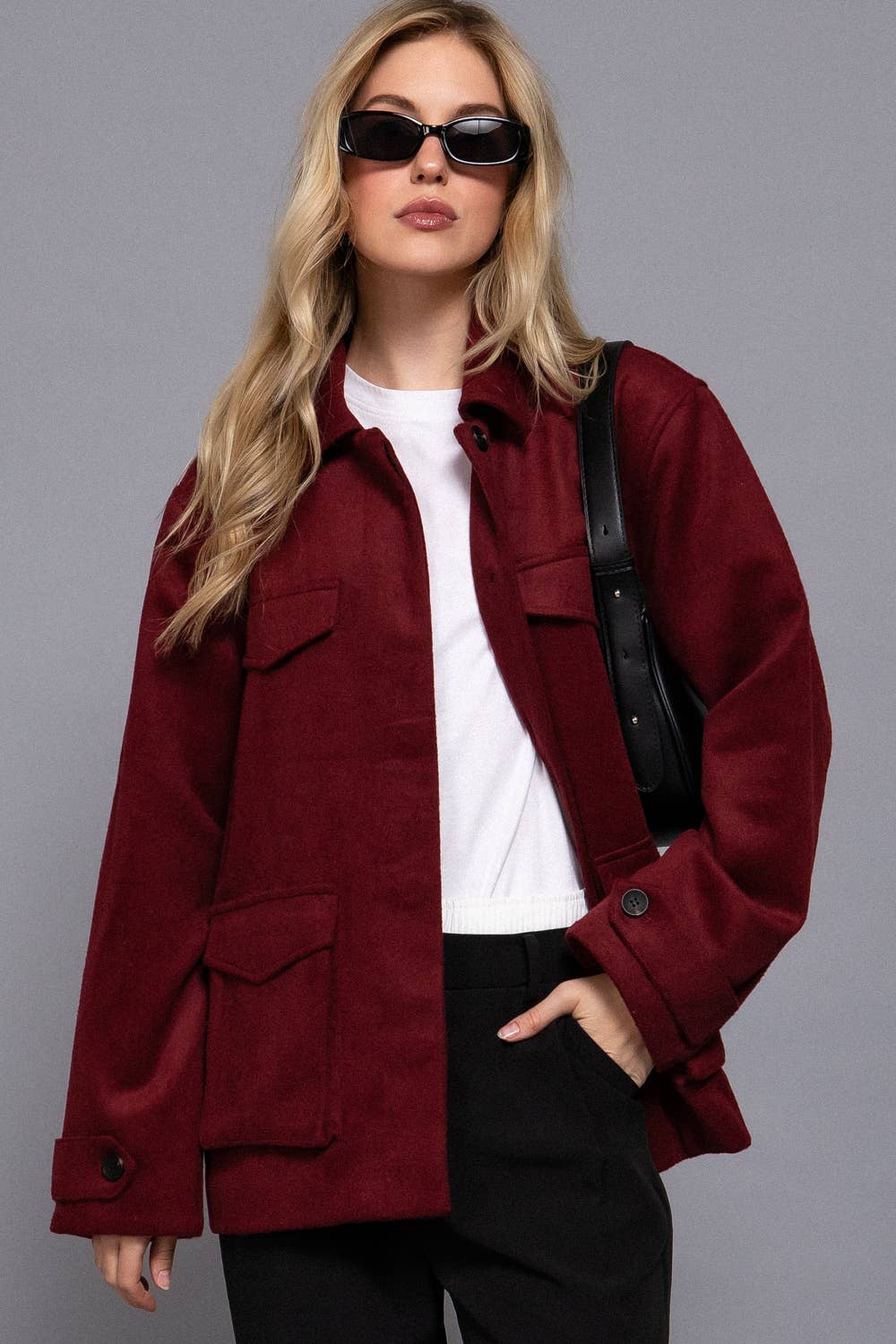 Felt Shacket | Burgundy