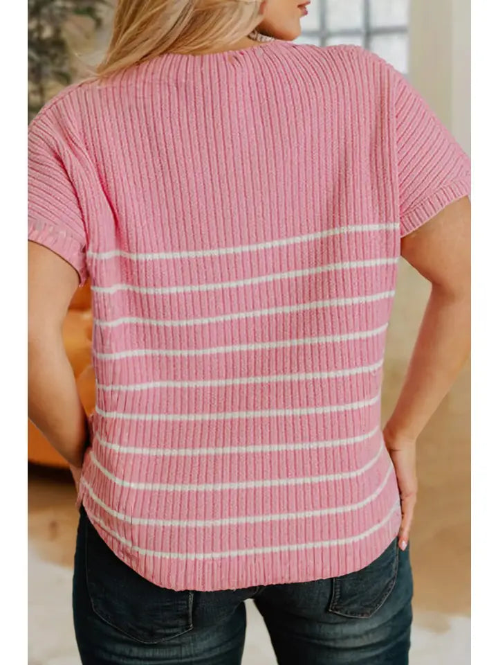 PLUS Stripe Ribbed Loose Sweater