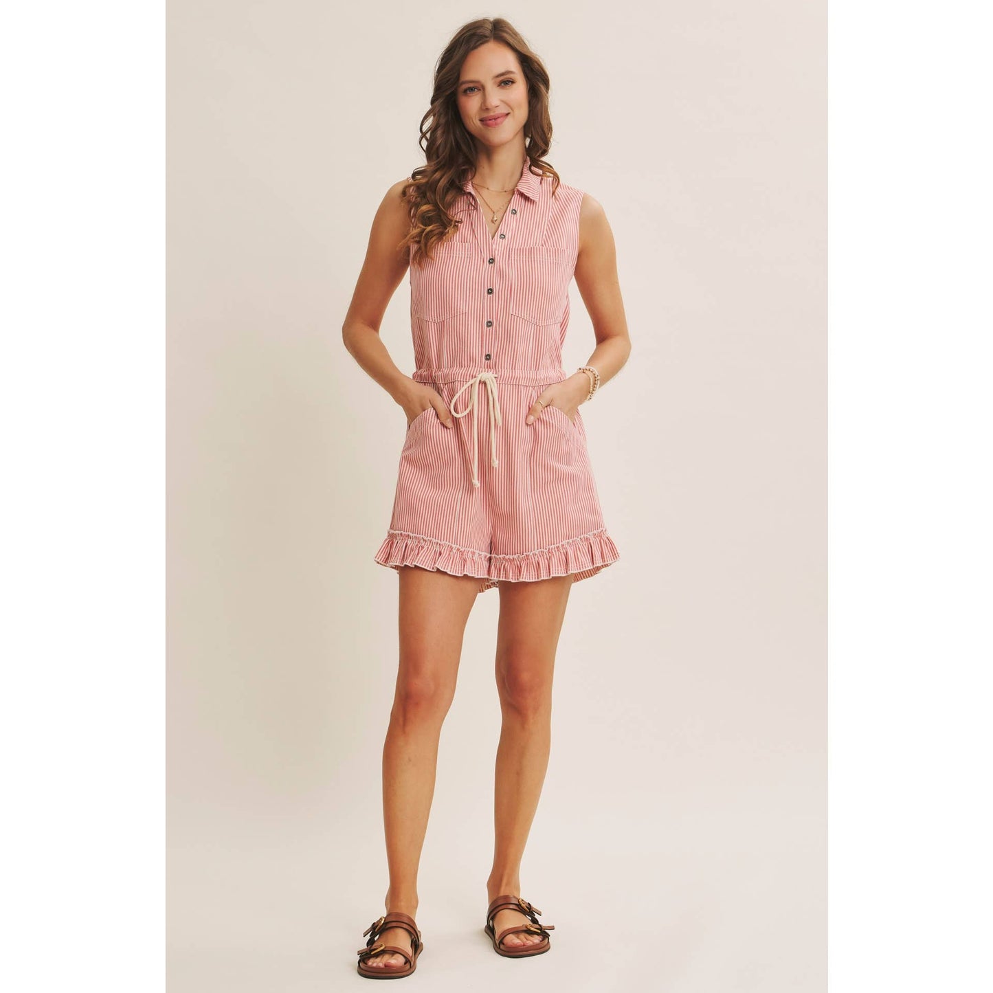 Striped Button-Front Romper