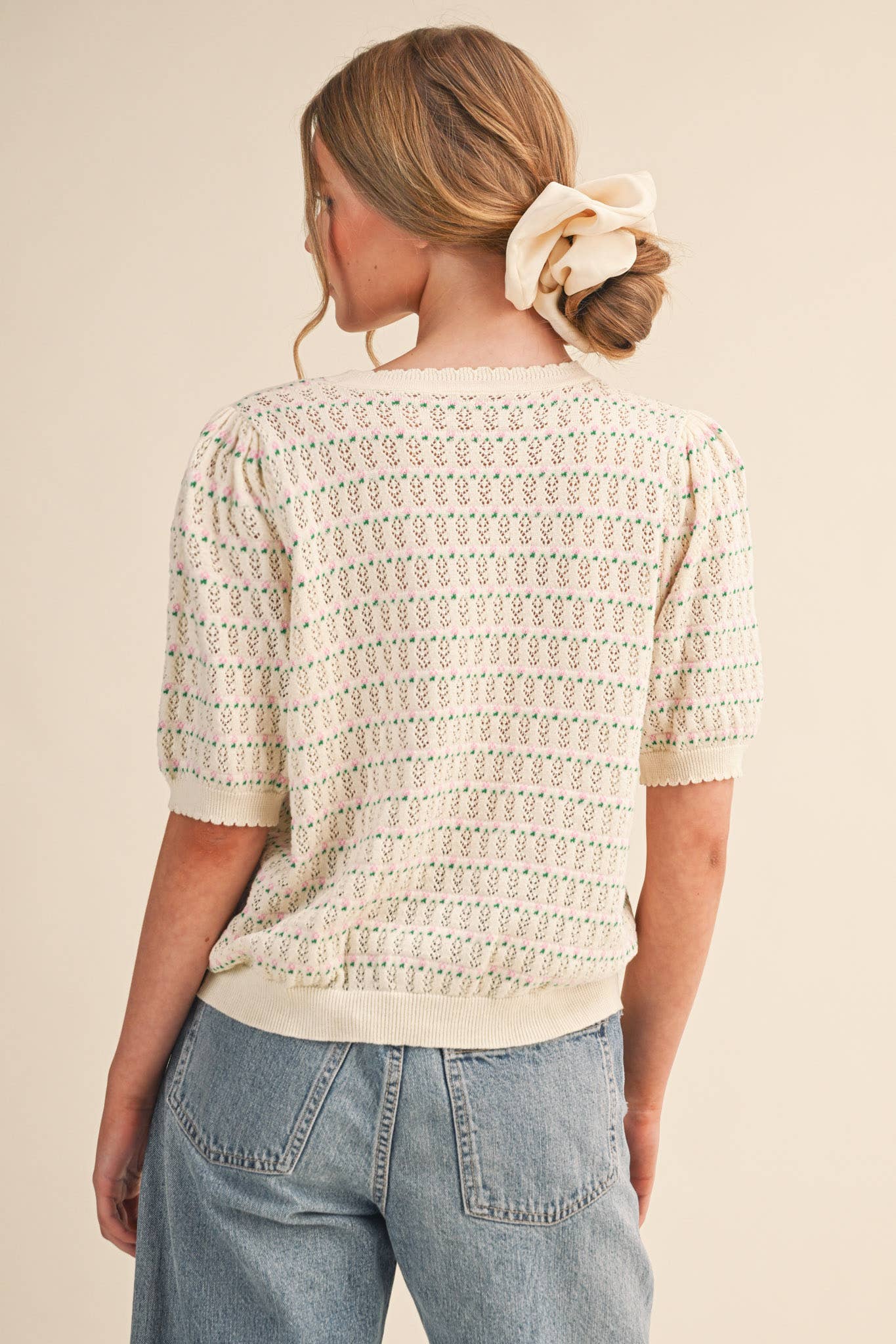 Pointelle Puff Sleeve