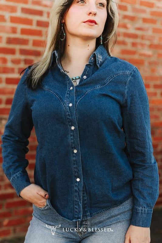 Dark Mineral Wash Button Down Shirt
