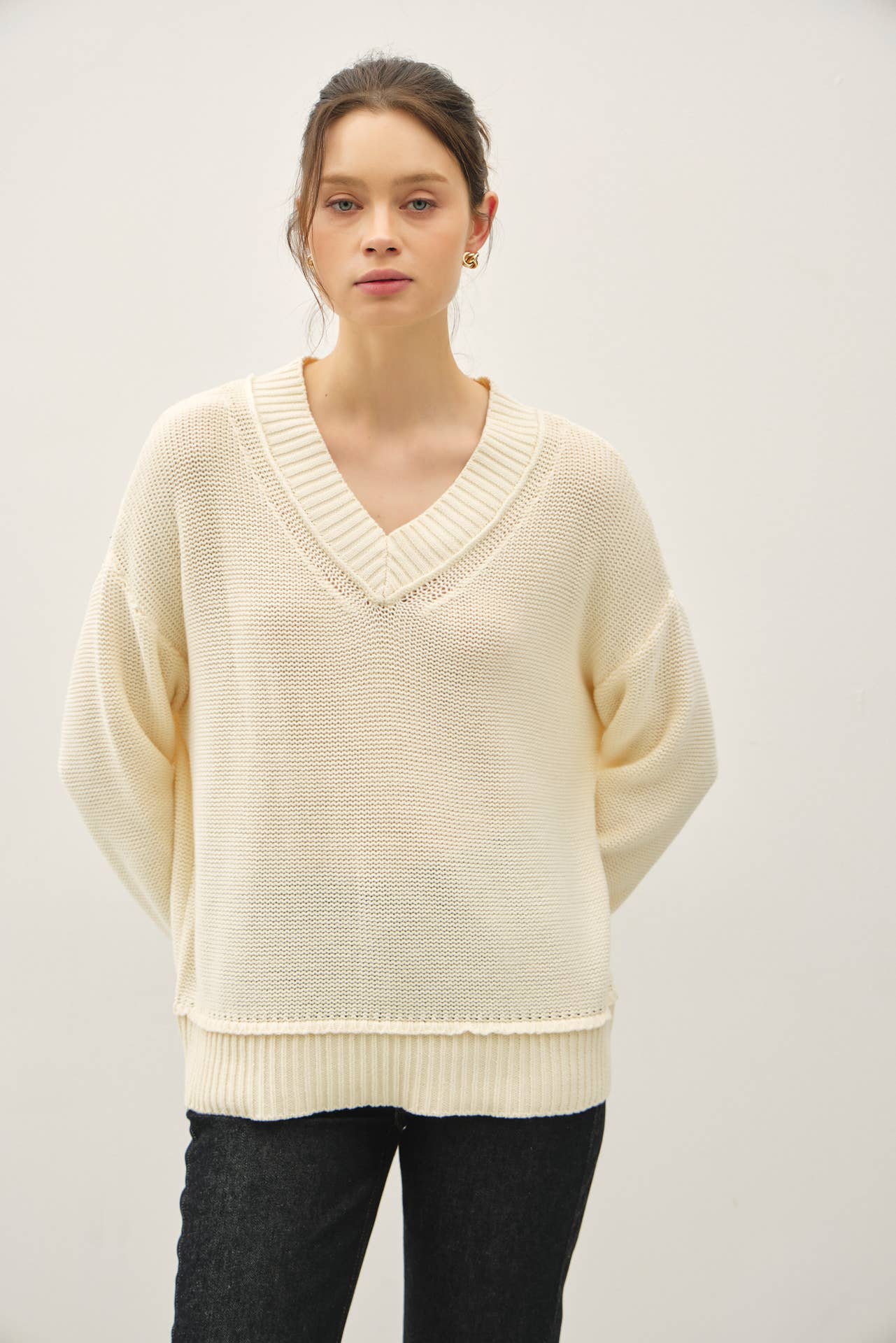 Chunky V-Neck Sweater | Natural