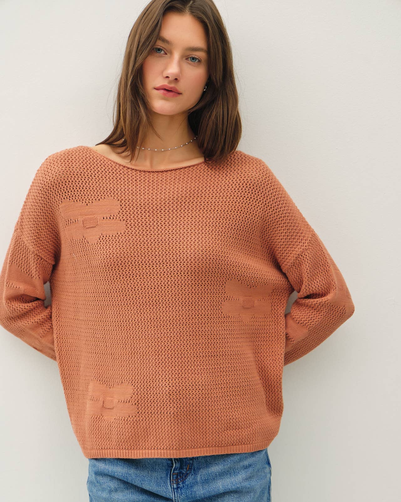 Lightweight Crochet Knit Sweater | Terracotta