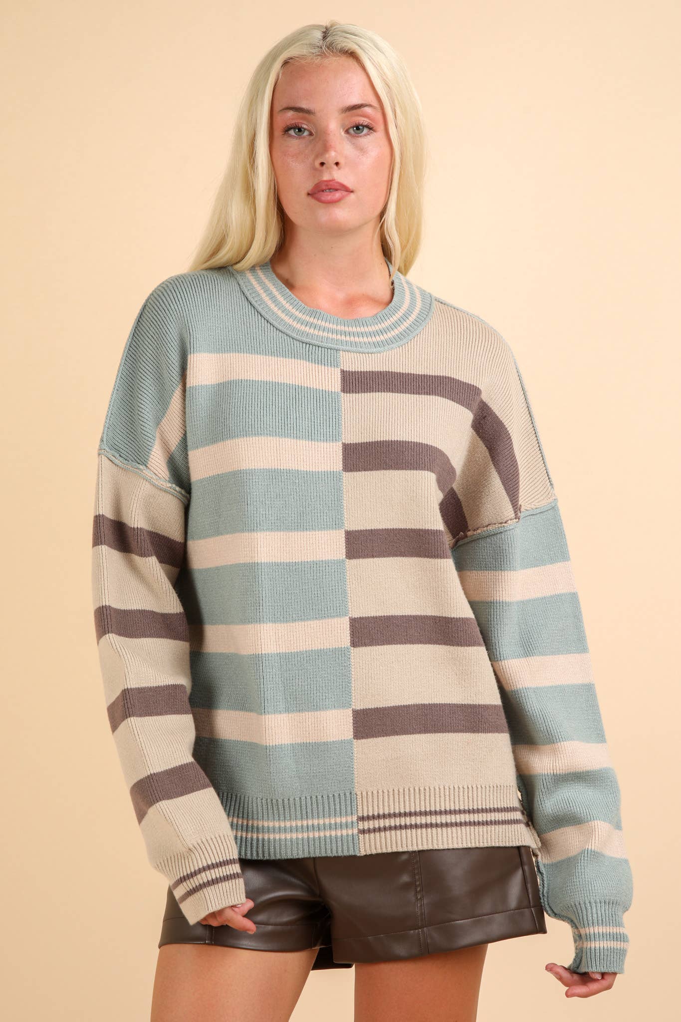 Color Block Oversized Striped Sweater