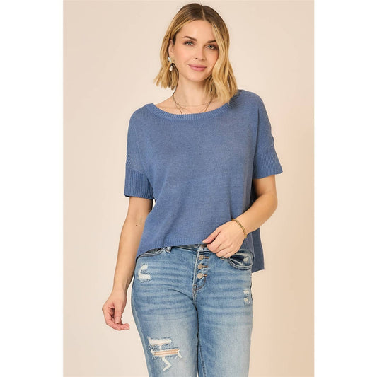 Boatneck Knit Short Sleeve Top