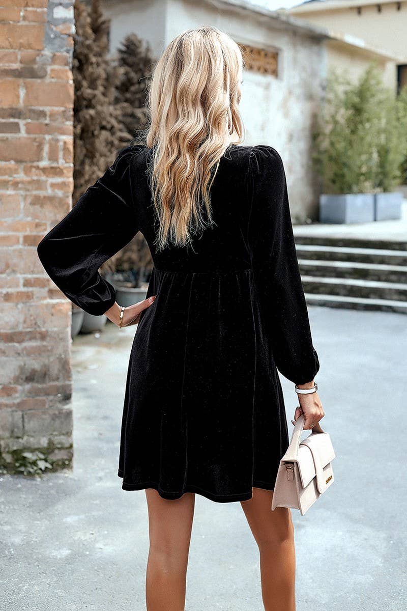 Velvet Square Neck Puff Sleeve Dress