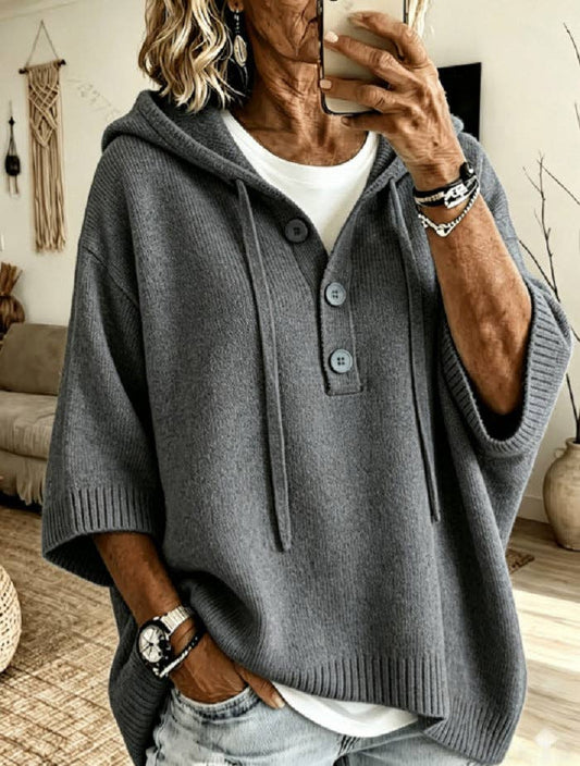Hooded Button Knit Sweater