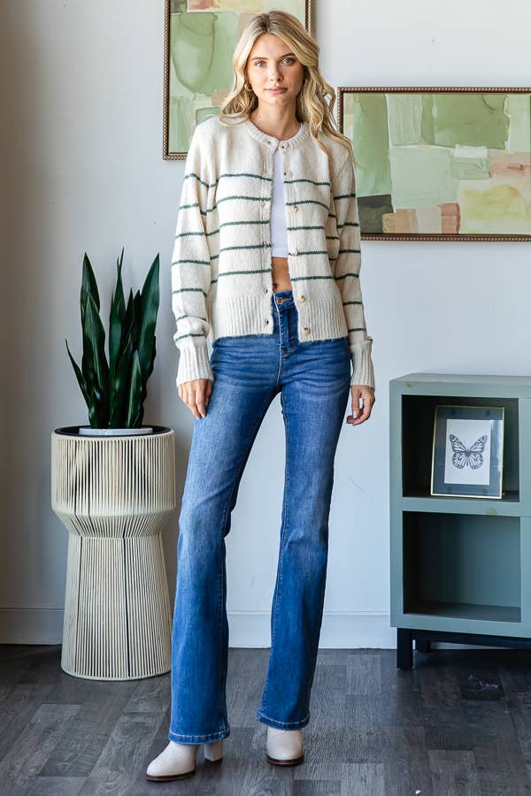 Stripe Button Up Sweater | Green