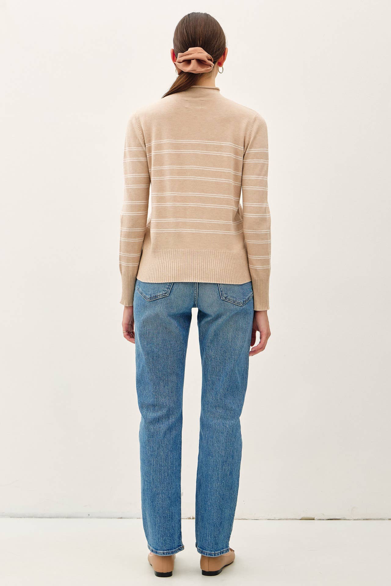 Thin Double Striped Mock Neck Sweater