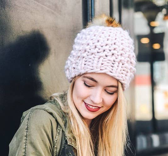 Oversize Chunky Pom Beanie