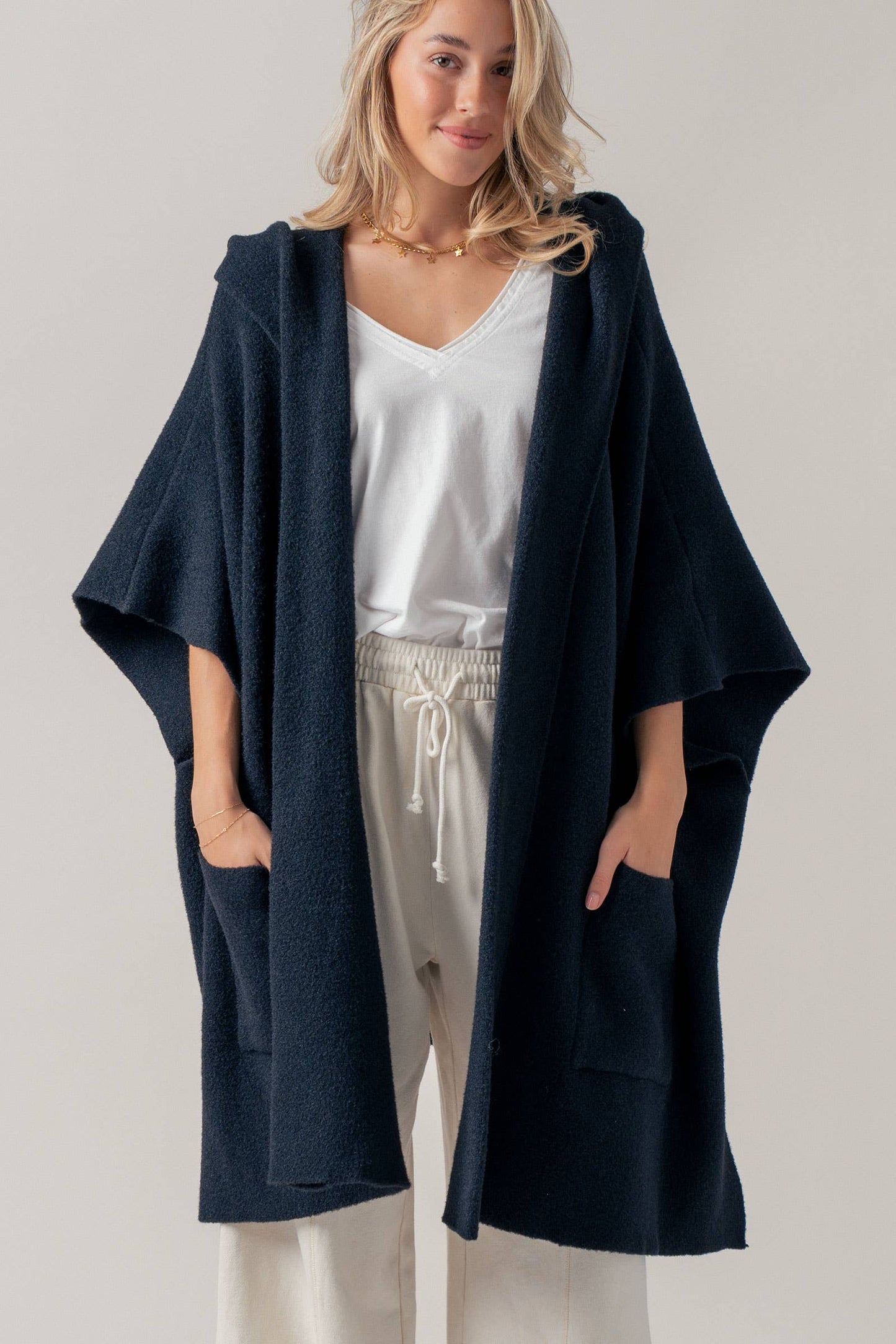 Oversized Hooded Knit Poncho | One Size