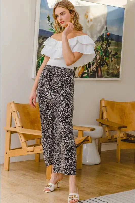 Twisted Dot Print Wide Leg Pants