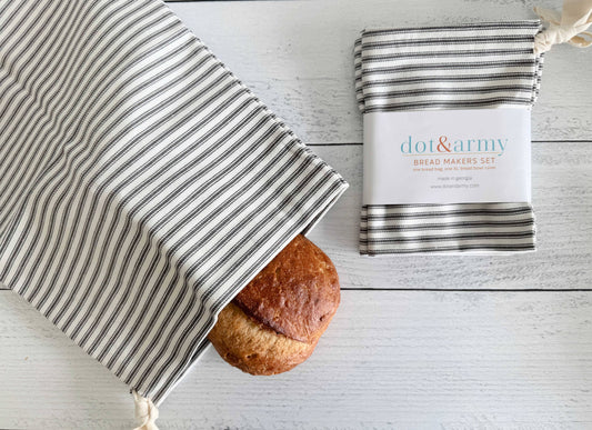 Bread Bag 2 Pack | Grey Ticking