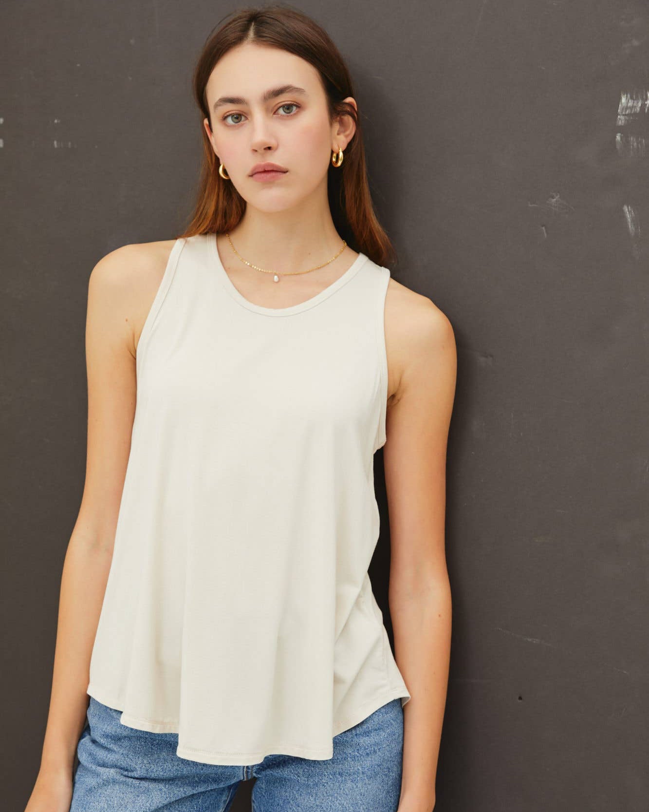 Round Neck Flowy Tank | Ecru