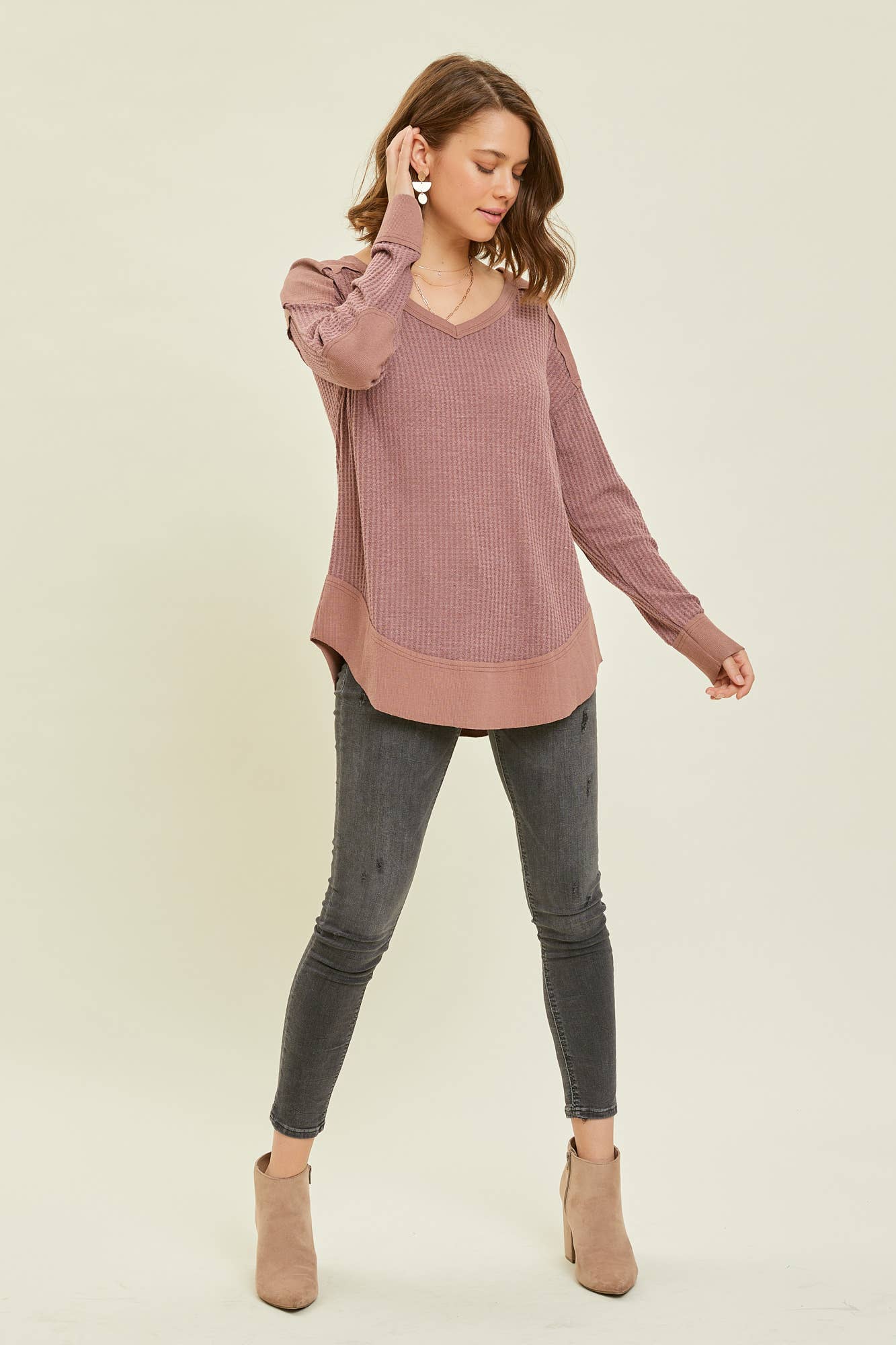 Thermal Layering V-Neck Top | Plum