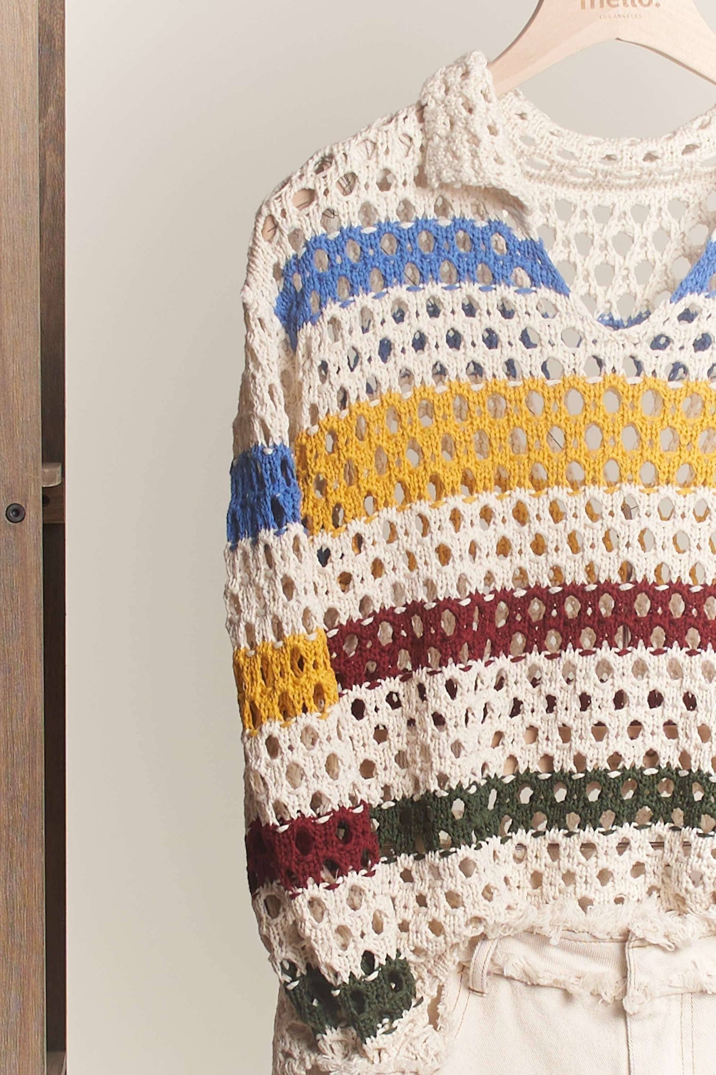 Multi Stripe Collared Knit Sweater Top