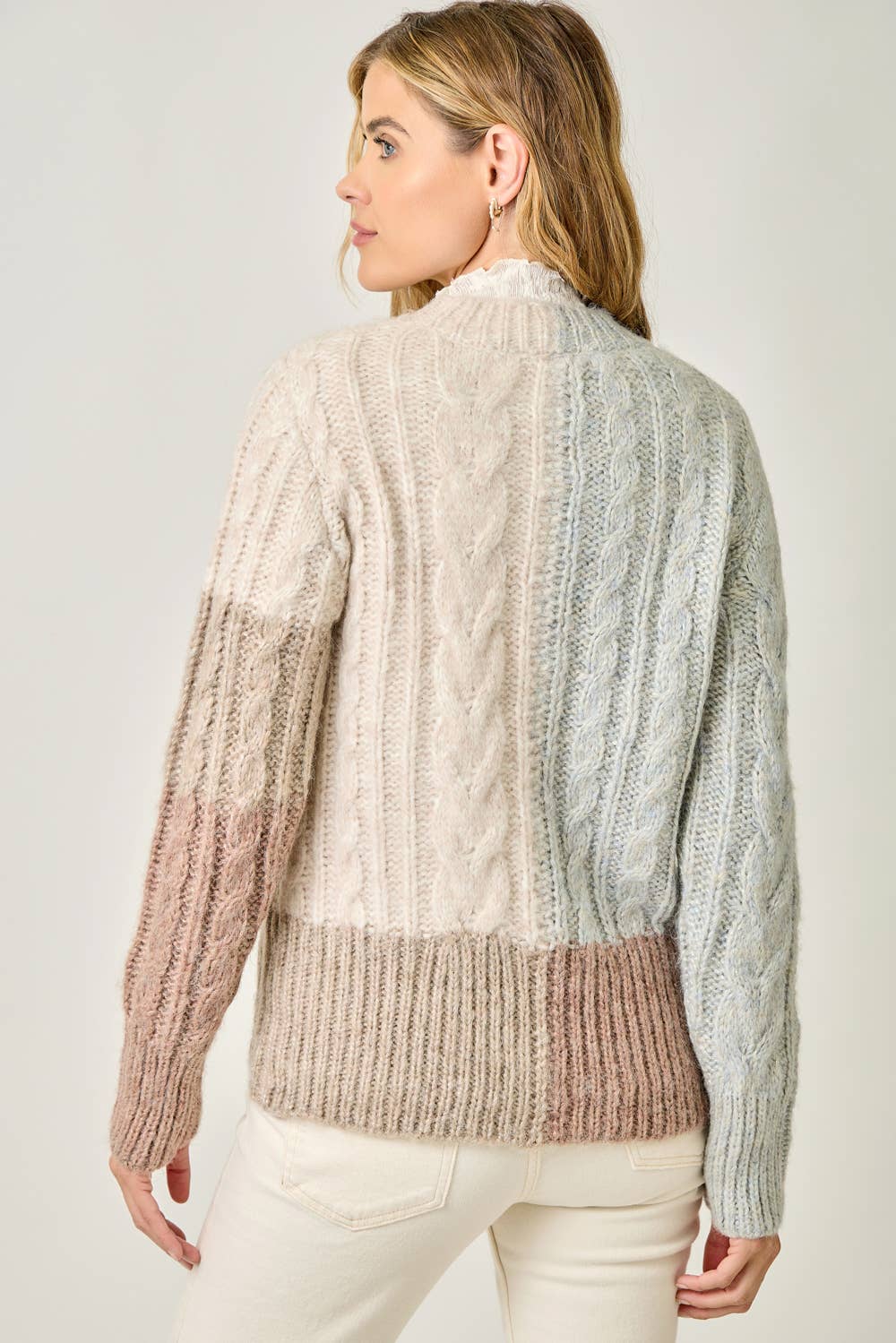 Color Blocked Cable Sweater