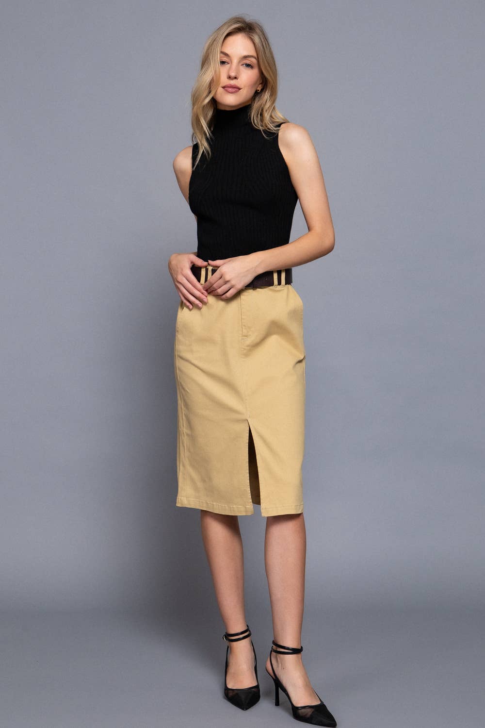 Sleeveless High Neck Rib Sweater Top