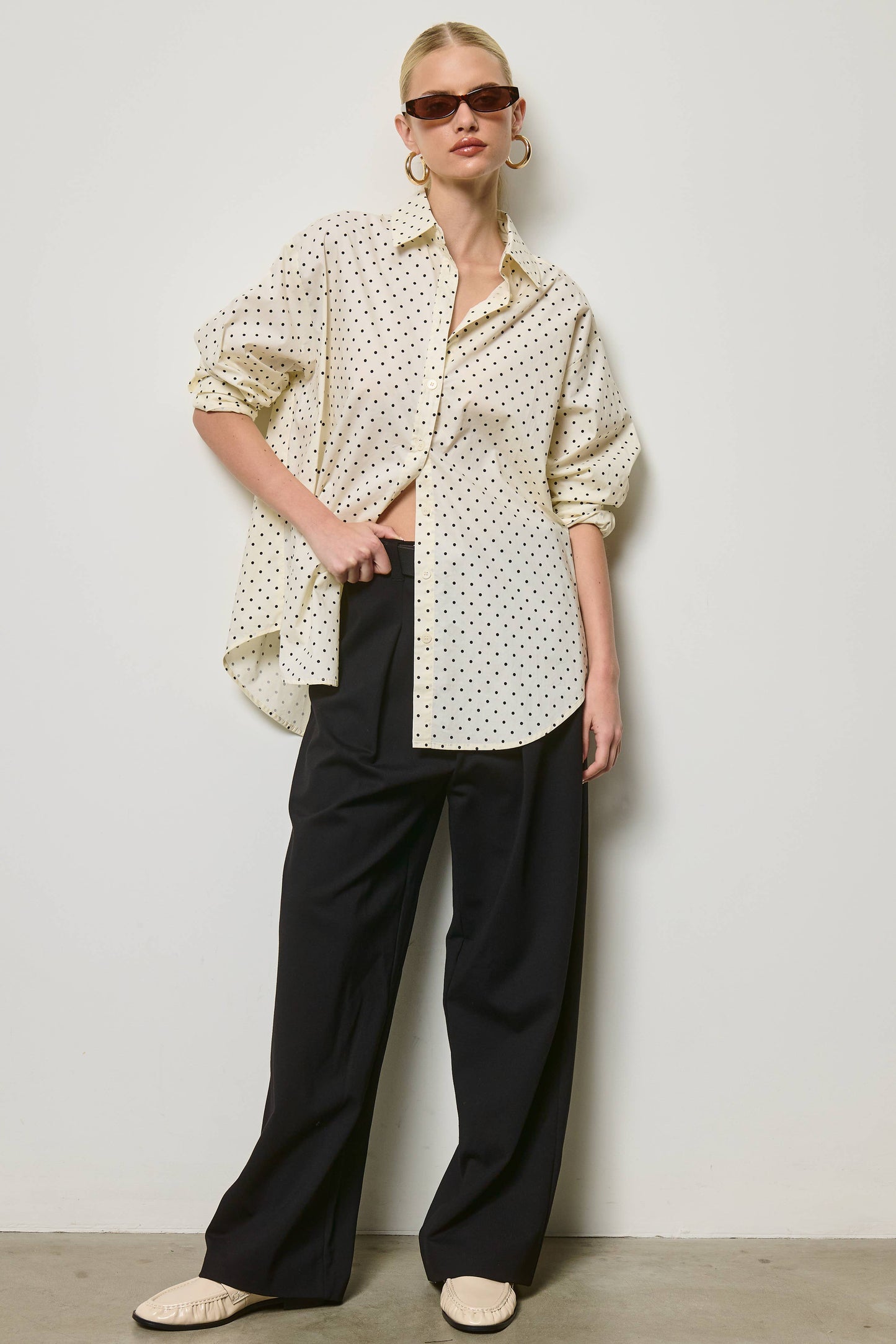 Polka Dot Oversized Button Down Shirt