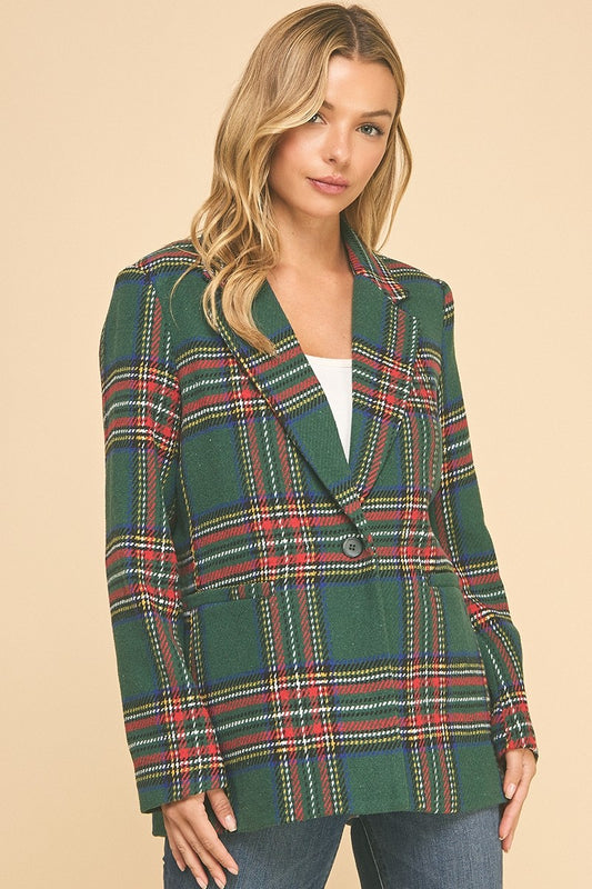 Plaid Blazer With Single Button
