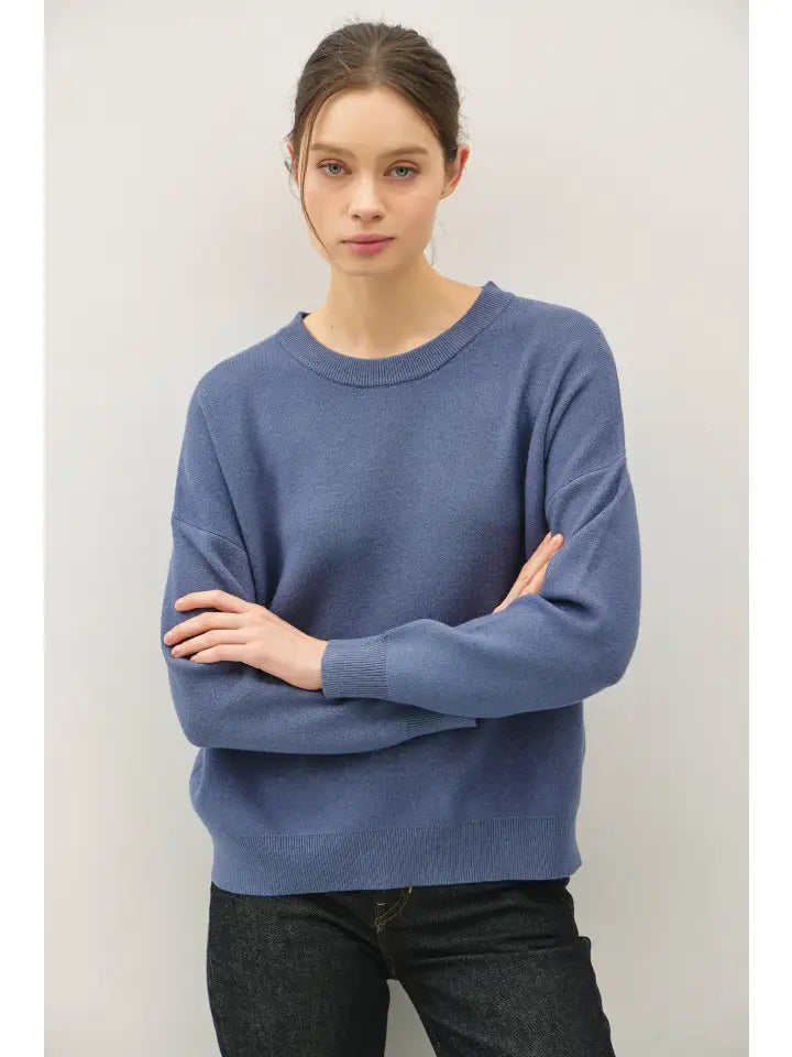 Crew Neck Boxy Fit Sweater | Teal
