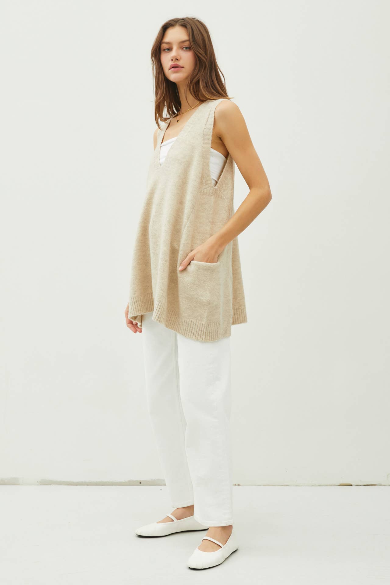 V-Neck Sweater Vest | Natural