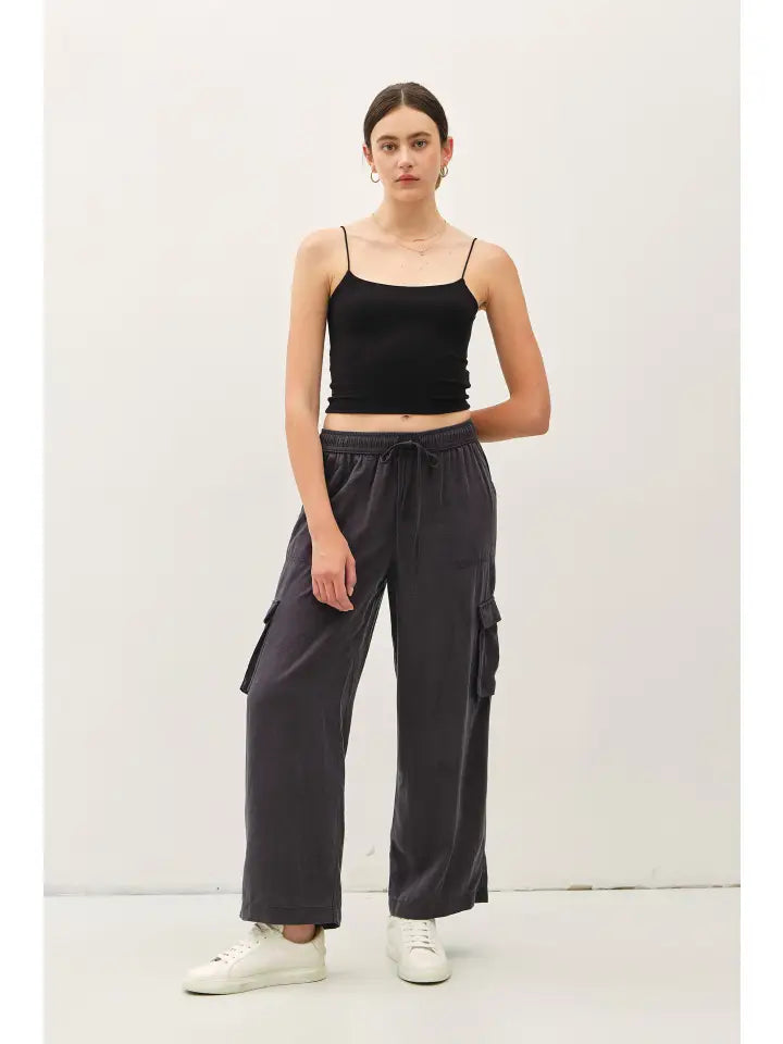 High Rise Wide Leg Cargo Pants | Charcoal