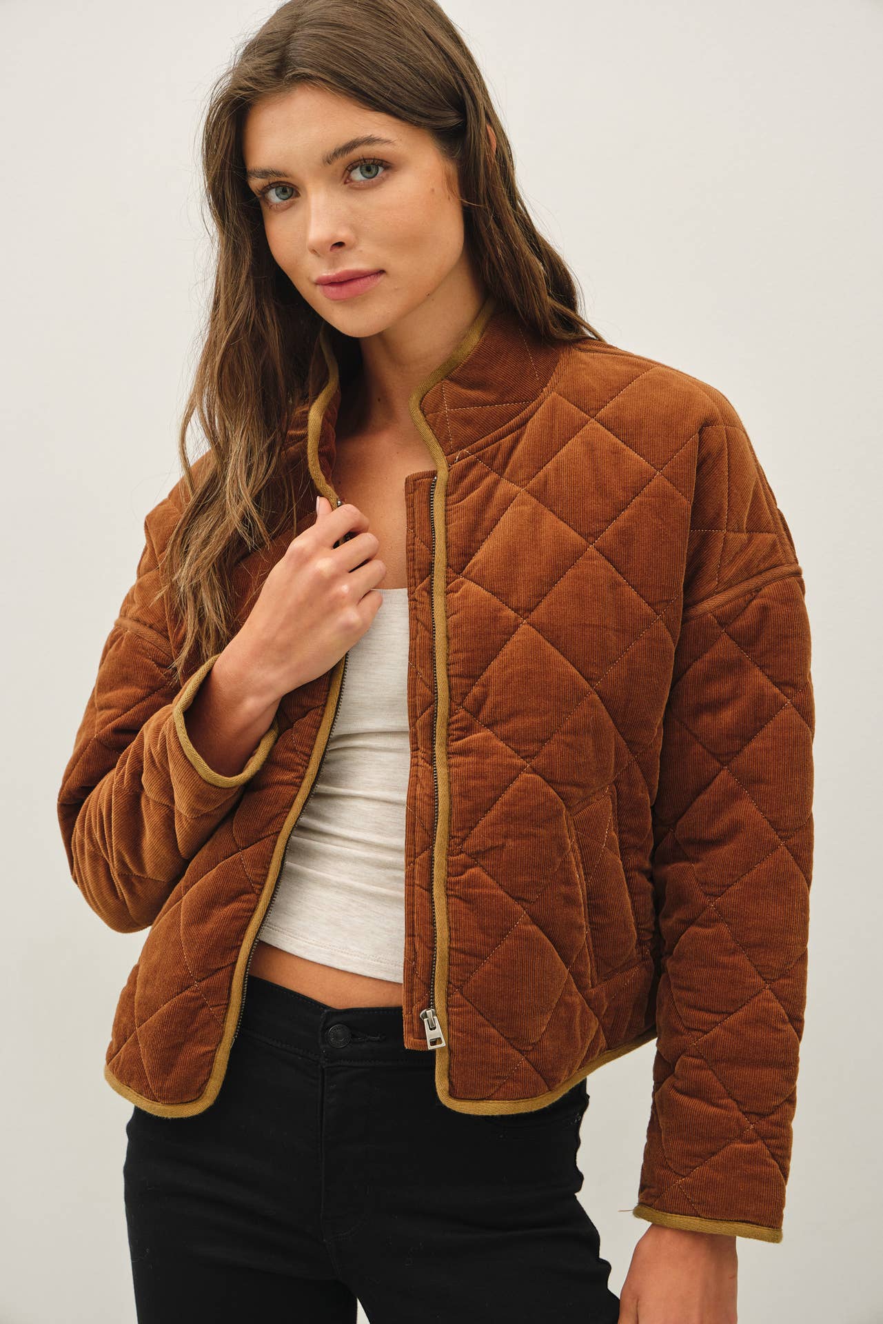 Corduroy Quilting Cropped Jacket