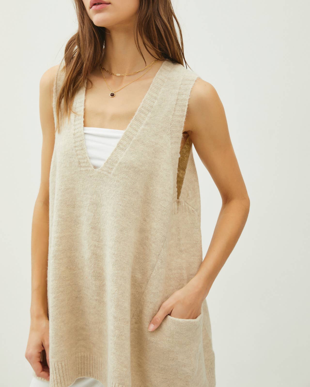 V-Neck Sweater Vest | Natural