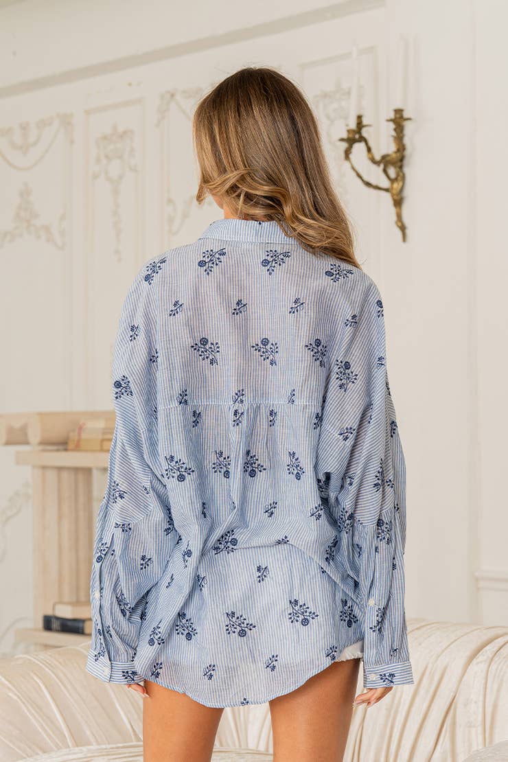 Relaxed Fit Floral Stripe Button Down