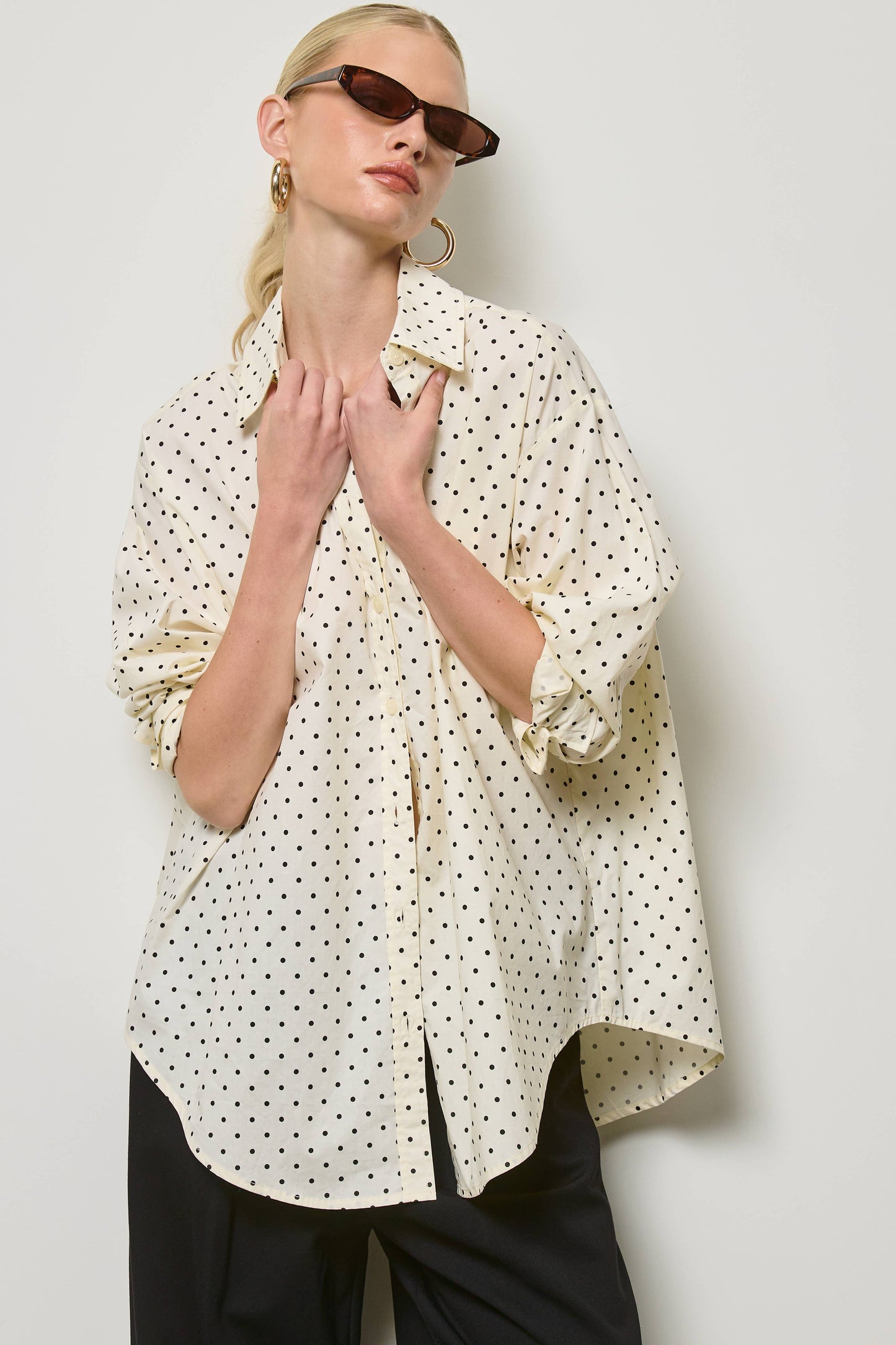 Polka Dot Oversized Button Down Shirt