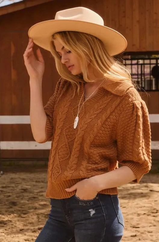 Cable Knit Sweater | Light Camel